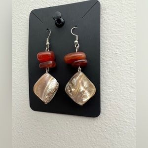 Carnelian and Pearl Dangle and Drop Earrings
